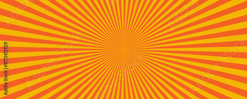 Radial ray background with orange and yellow sunburst pattern in retro geometric style. Radial ray pattern with dynamic centered symmetry. Vector illustration