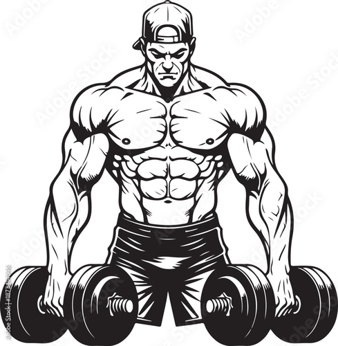 A powerful bodybuilder holding heavy dumbbells, showcasing immense strength and dedication