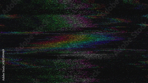 VHS Glitch Noise with Analog Distortion. Background with analog noise, scanline distortion, and corrupted signal.