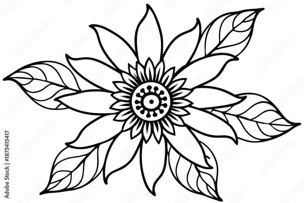 Obraz premium Clean Passion Flower Line Art - Black and White Vector Graphic