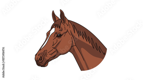 Detailed illustration of a majestic brown horse head featuring a distinctive white blaze, rendered with graceful lines.