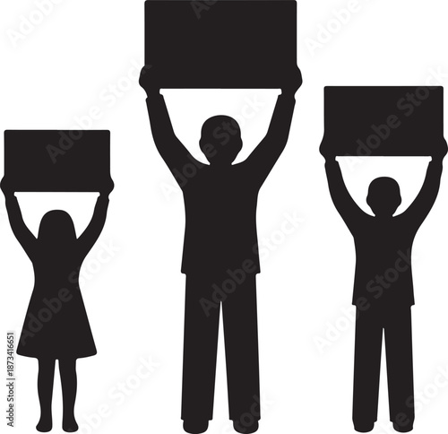 Silhouettes of people holding up blank signs, symbolizing protest or announcement