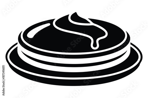 Stack of pancakes with berries, black and white silhouette illustration