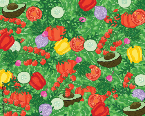 Colourful vector background with different vegetables 