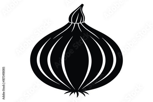 Simple Black Onion Silhouette Icon on White Background - Fresh Culinary Vector Illustration