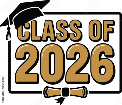 Graduation class of 2026 icon with cap and diploma