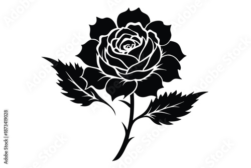 Moss Rose Flower Silhouette, Minimalist Botanical Icon on White