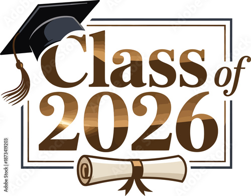 Class of 2026 graduation logo with cap and diploma, gold text