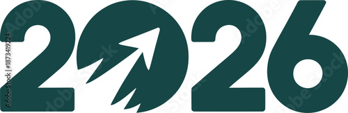 2026 year icon with arrow for future date and calendar, modern vector symbol