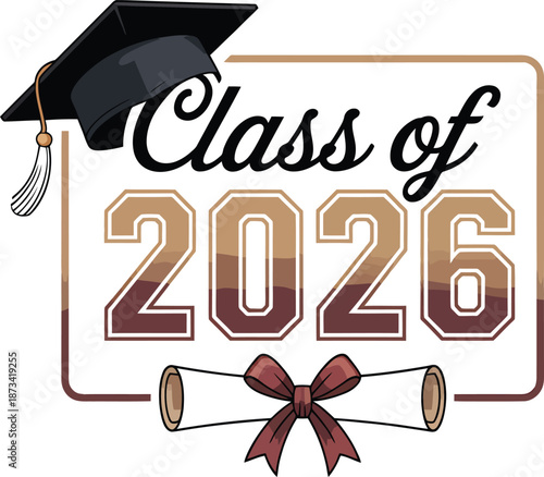 Class of 2026 graduation icon with cap and diploma