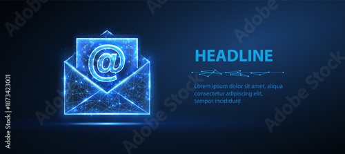 Email icon. Inbox logo, envelope symbol, e-mail mailbox, send notice, message receive, correspondence e, address contact , email newsletter concept. Abstract digital polygonal illustration.

