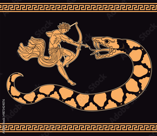 apollo aiming his long bow at the monster python