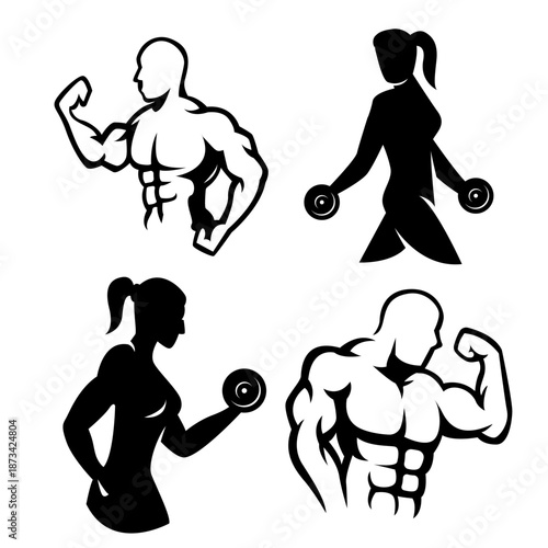 Body builder silhouette clipart bundle.
