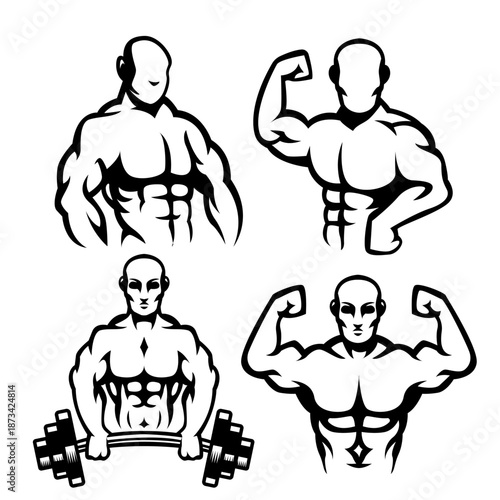 Body builder silhouette clipart bundle.