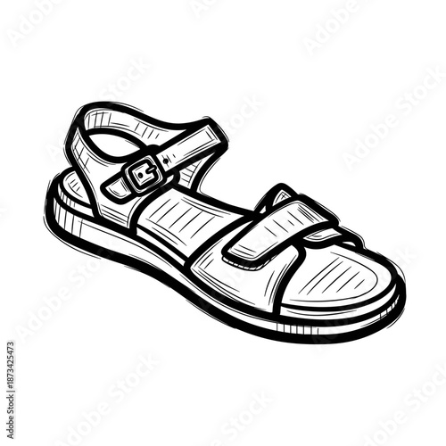 Black sandals with straps in hand-drawn style on white background  