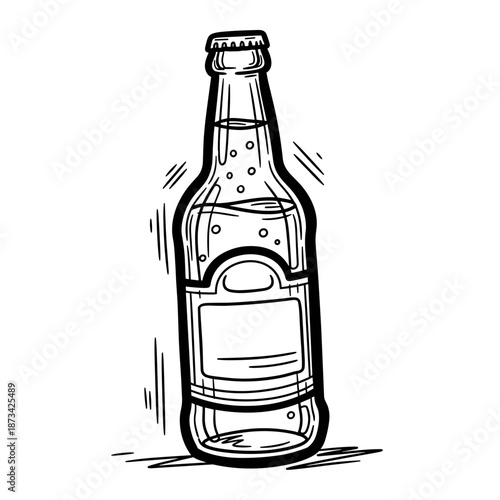 Glass bottle of soda with bubbles in monochrome style  