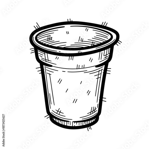 Compostable cup with textured surface in hand-drawn style  