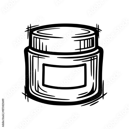 Cream jar in hand-drawn style with blank label for branding  