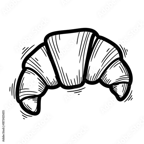 Hand-drawn croissant illustration with textured details and style  