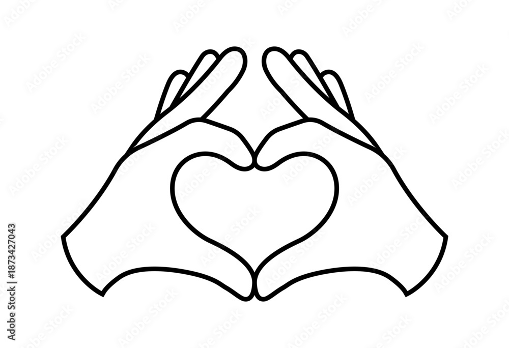 Fototapeta premium simple hands forming love heart shape line drawing vector isolated on transparent background