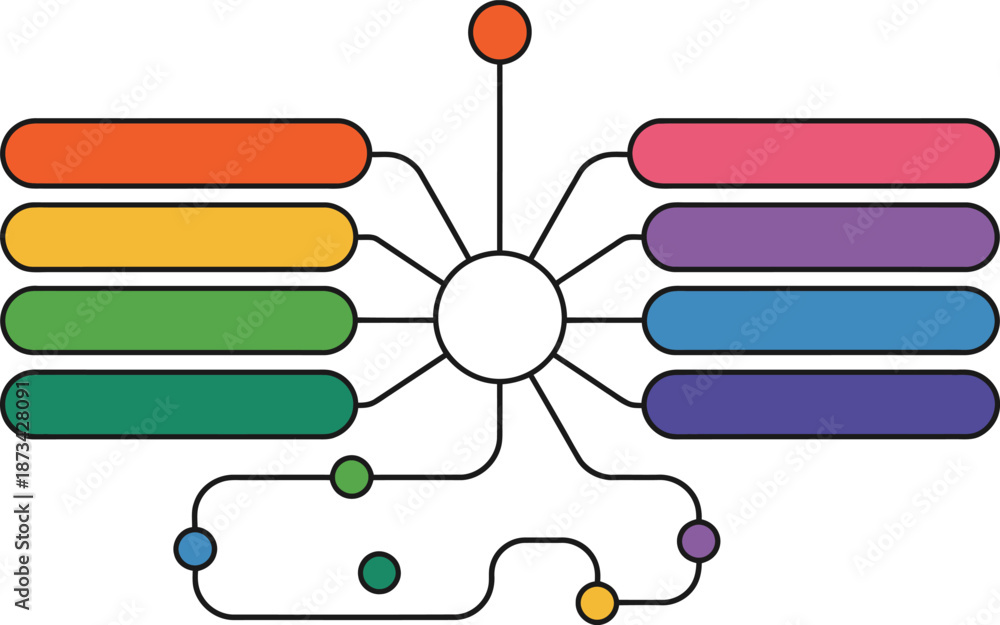 Fototapeta premium Colorful flowchart diagram in modern minimalist style with bright vibrant colors and clean lines for infographic template