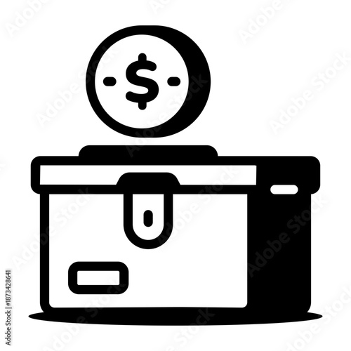 A linear icon depicting a cash box