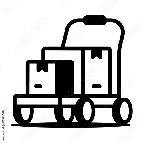 A linear icon depicting a package trolley