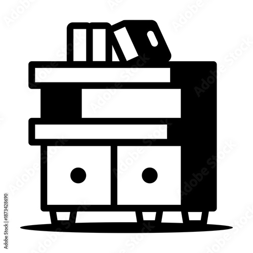 An outline style icon showing a bookshelf