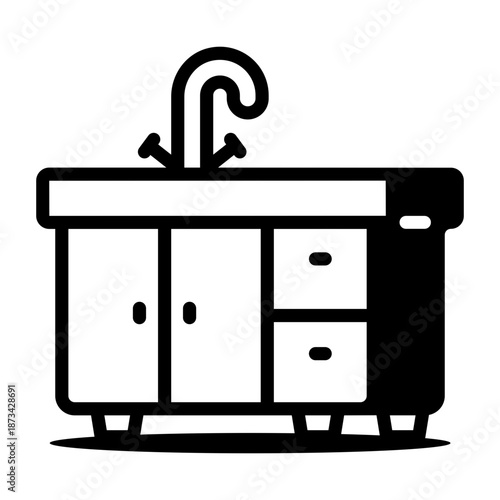 Line style icon showing a sink