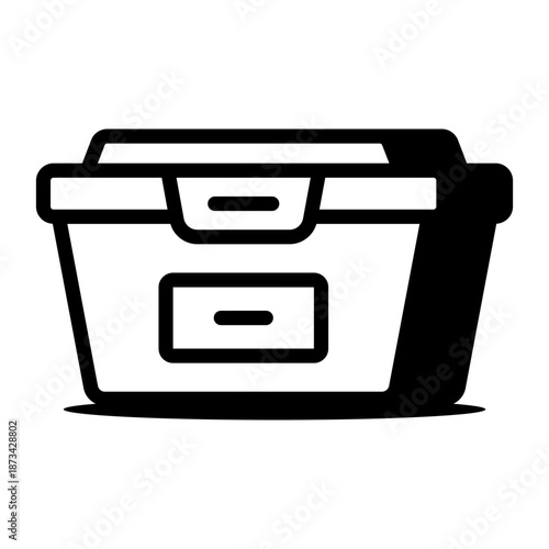 A linear icon depicting a food container