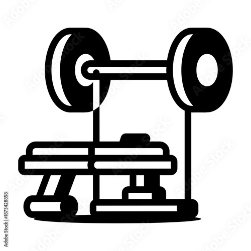 Line style icon showing a bench press