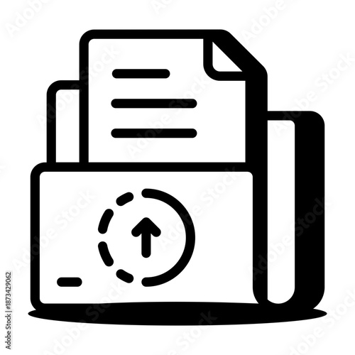 An outline icon depicting an uploading files