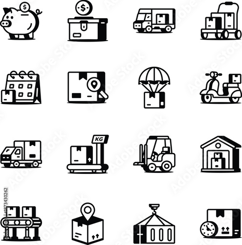 Set of Shopping and Purchasing Line Style Icons 