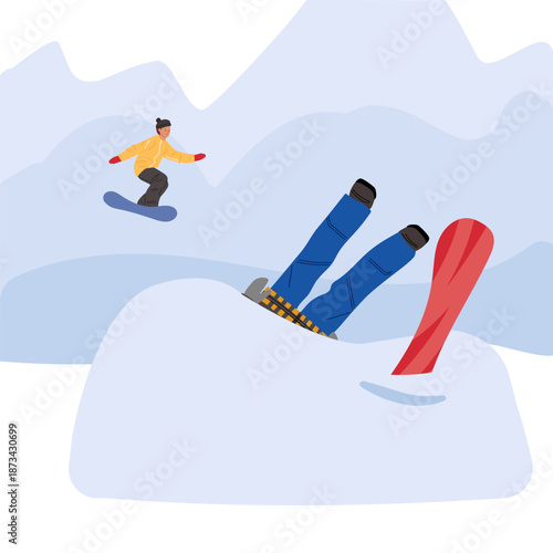 On-slope guidelines, two athletes in specialized outfits for safety posters, quick-read infographics, and stock templates.