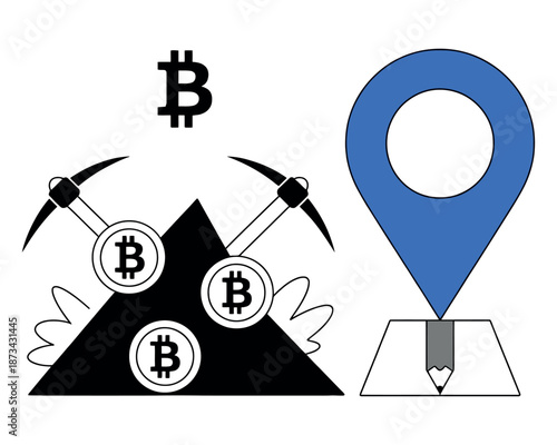 A graphic illustration of bitcoin mining and location mapping