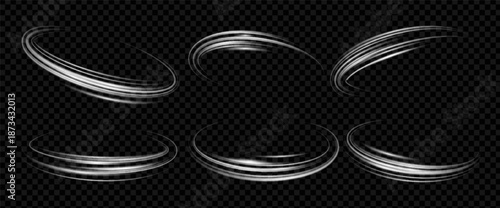 Spin light with glow and wind for effect or swirl. White line with ring and sparkle and glow. Spin with light and background for particle or new, futuristic with abstract and isolated for magic or.