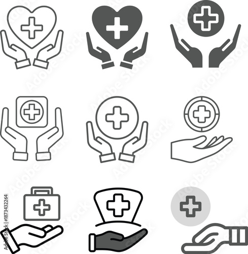 Healthcare medical line icon set. Medicine and hospital outline icons. Clinic, pharmacy, laboratory symbols. Doctor, ambulance, DNA, heart, and dental signs. Vector illustration. Healthcare set.