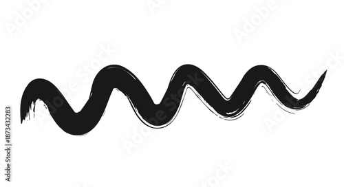 a single flowing black brushstroke creates a sinuous wave like form against a plain white background evoking artistic expression and abstract design elements