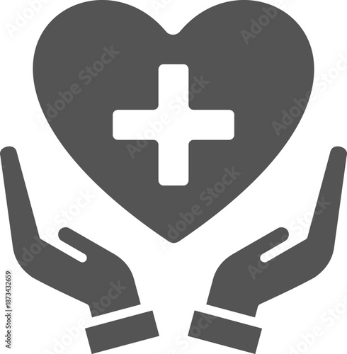 healthcare outline style icon. healthcare minimal icon, heart on hand denoting concept of heart care, Heart beat black vector icon, care glyph icon, health outline icon, Healthcare support glyph icon.