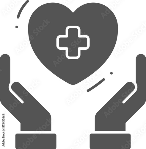 healthcare outline style icon. healthcare minimal icon, heart on hand denoting concept of heart care, Heart beat black vector icon, care glyph icon, health outline icon, Healthcare support glyph icon.
