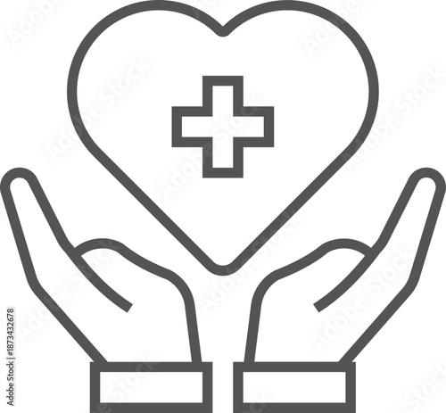 healthcare outline style icon. healthcare minimal icon, heart on hand denoting concept of heart care, Heart beat black vector icon, care glyph icon, health outline icon, Healthcare support glyph icon.