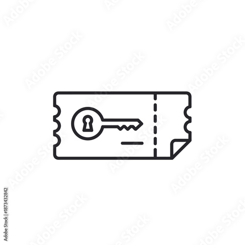 Minimalist Black and White Ticket Stub with Key Icon for Security and Access