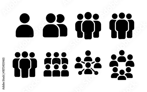 Collection of diverse human group icons representing different sizes and structures