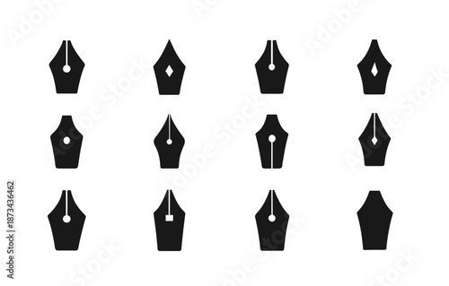 Creative graphic design pen nib icons collection in minimalist style