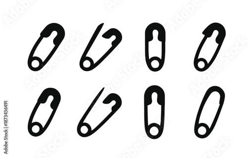 Collection of minimalist safety pin silhouettes in various positions