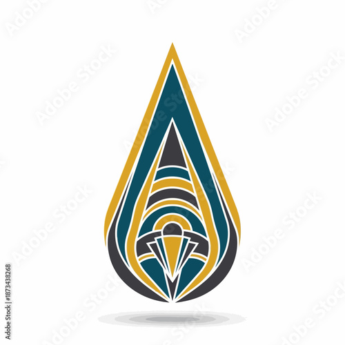 Abstract geometric design with teardrop shape and layered elements.