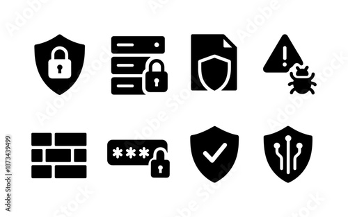 Cybersecurity icons collection: protection, data, and threats