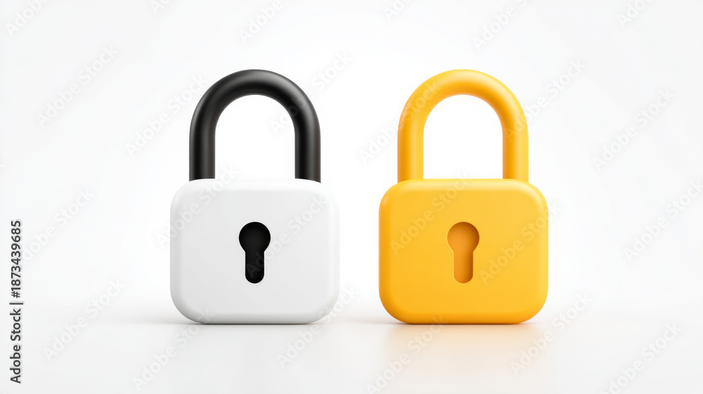 Naklejka premium Digital security concept with yellow and white padlock icons for online protection