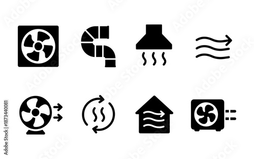 Set of ventilation and air conditioning icons for HVAC systems and climate control