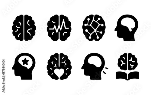Collection of brain icons representing different aspects of human cognition and intelligence
